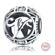 Sterling Silber 925 Magic Alphabet Buchstabe V mit Blumen, Perle für Armband Sterling Silber 925 Magic Alphabet Buchstabe V mit Blumen, Perle für Armband