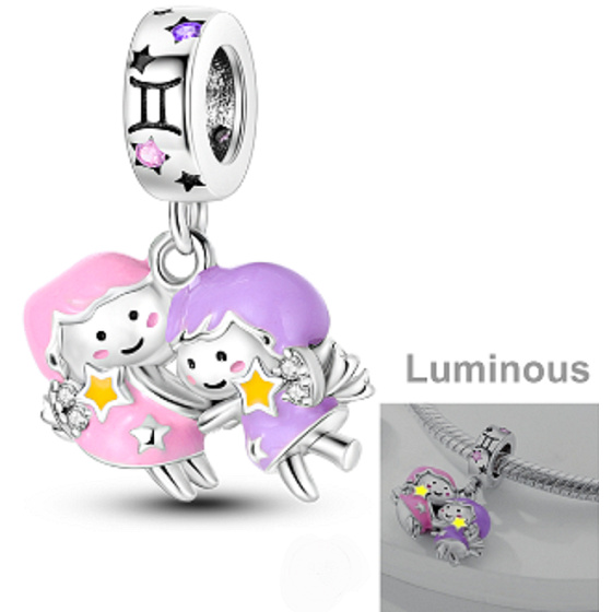 Sterling Silber 925 Luminous - Sternzeichen Zwillinge, Armband-Anhänger