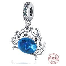 Charm Sterling Silber 925 Krabbe blau Muranoglas Tier-Armband-Anhänger