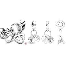 Charm Sterling Silber 925 Mein Baby, Familie Charm mit Schuhe, Flasche und Herz 3in1, Anhänger für Armband Familie Charm Sterling Silber 925 Mein Baby, Familie Charm mit Schuhe, Flasche und Herz 3in1, Anhänger für Armband Familie