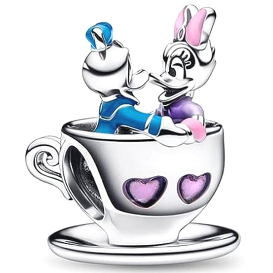 Charme Sterling Silber 925 Disney Disneyland Donald Duck und Daisy in einer Tasse, Perle für Armband