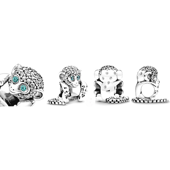 Charme Sterling Silber 925 Affe, Symbol der Weisheit, Freiheit, Perle auf Armband Tier