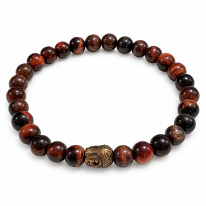 Rotes Tigerauge / Bullenauge Armband elastisch Naturstein, Kugel 6 mm / 16 - 17 cm, Stein der Sonne und der Erde, bringt Glück und Reichtum