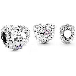 Charme Sterling Silber 925 Herz mit Gänseblümchen für Mama, Perle auf Armband Familie