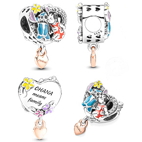 Charme Sterling Silber 925 Disney Lilo & Stitch - Ohana, Familie, Perle für Armband