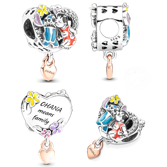 Charme Sterling Silber 925 Disney Lilo & Stitch - Ohana, Familie, Perle für Armband