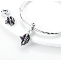 Sterling Silber 925 Schwarze faule Katze, Tierarmband-Anhänger