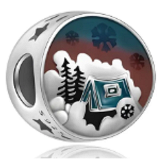 Charms Sterling Silber 925 Schneebedecktes Zauberland, Perle für Armband Weihnachten