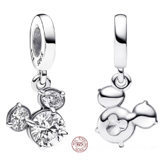 Sterling Silber 925 Disney Glitter Mickey Mouse Kopf Silhouette weiß Zirkonia Anhänger Armband