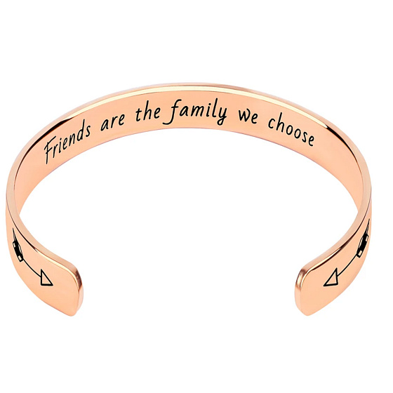 Edelstahlarmband vergoldet mit Gravur Freunde sind Familie, offene Manschette, 2,5 mm