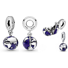 Charm Sterlingsilber 925 Planet Erde - Blauer Planet, 2-in-1 öffnend, innen Herz, Anhänger für Armband Weltraum Charm Sterlingsilber 925 Planet Erde - Blauer Planet, 2-in-1 öffnend, innen Herz, Anhänger für Armband Weltraum