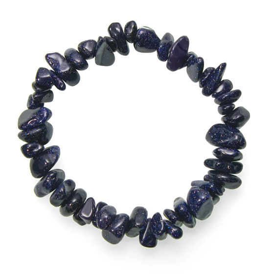 Goldstein / Avanturin blau Armband elastisch gehackten Naturstein 19 cm, Stein der Ambition