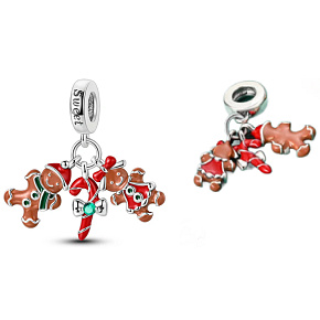 Charm Sterlingsilber 925 Weihnachtslebkuchen 3-in-1, Anhänger für Armband Weihnachten