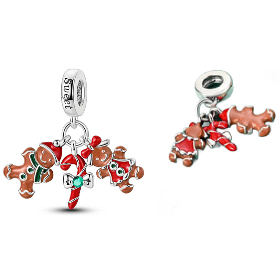 Charm Sterlingsilber 925 Weihnachtslebkuchen 3-in-1, Anhänger für Armband Weihnachten