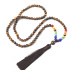 108 Mala 7 Chakra Halskette, Tigerauge Meditationsschmuck, Naturstein, geknotete Quaste 8 cm, Perle 6 mm