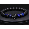 Lava schwarz + Tigerauge dunkelblau + Wolfskopf Armband elastisch Naturstein, Kugel 8 mm / 21 cm
