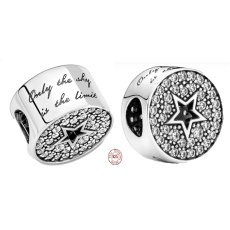 Charme Sterling Silber 925 Herzlichen Glückwunsch mit Stern, Stopper, Clip Perle auf Jubiläum Armband