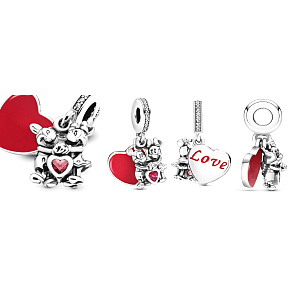 Charms Sterling Silber 925 Disney, Minnie & Mickey in der Liebe, Liebesarmband-Anhänger