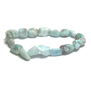 Larimar Troml Armband elastischer Naturstein aus glänzenden und abgerundeten Steinen 16 - 17 cm, Stein des mythischen Atlantis