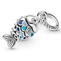 Sterling Silber 925 Blauer schuppiger Fisch, Tierarmband-Anhänger