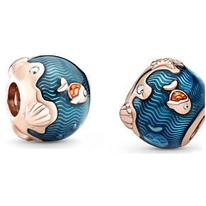 Sterling Silber 925 Schimmernde Meereswellen mit Fischen, Perle für Meeresarmband