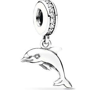 Sterling Silber 925 Delphin mit Zirkonia, Tierarmbandanhänger