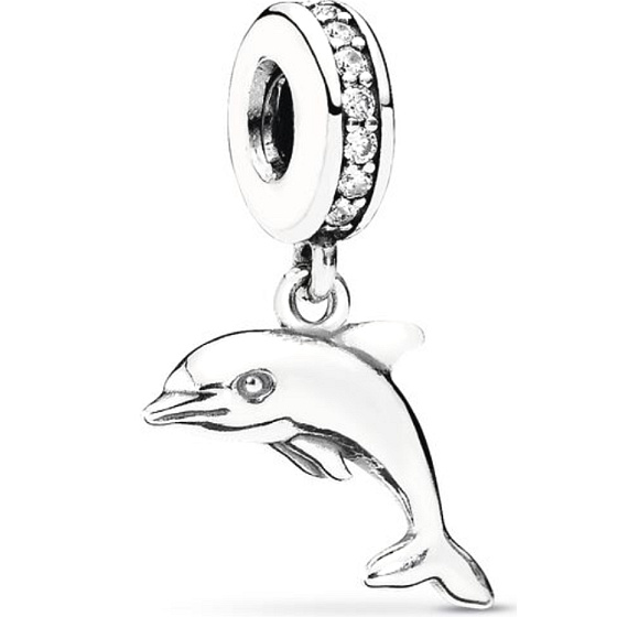 Sterling Silber 925 Delphin mit Zirkonia, Tierarmbandanhänger