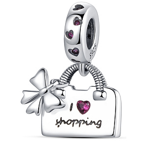 Charm Sterling Silber 925 Chic style - Handtasche mit Schleife - I love shopping, Armband Charm, Interessen