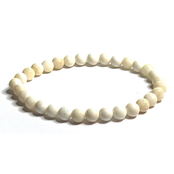 Elfenbeinfarbenes elastisches Armband aus natürlichem Elfenbein, Kugel 6 mm / 16 - 17 cm