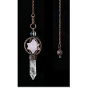 Rosenquarz-Pendel + Klarquarz + Bronze, Naturstein-Anhänger 7,7 cm, Kette ca. 26,5 cm