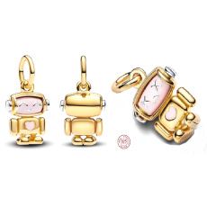 Charm Sterlingsilber 925 Roboter mit drehbarem Gesicht, Anhänger für Freundschaftsarmband