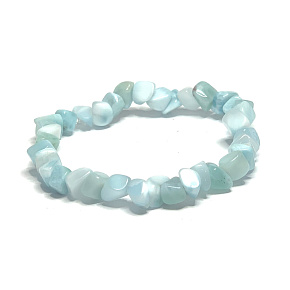 Larimar Troml Armband elastischer Naturstein aus glänzenden und abgerundeten Steinen 3 - 5 mm / 16 - 17 cm, Stein des mythischen Atlantis