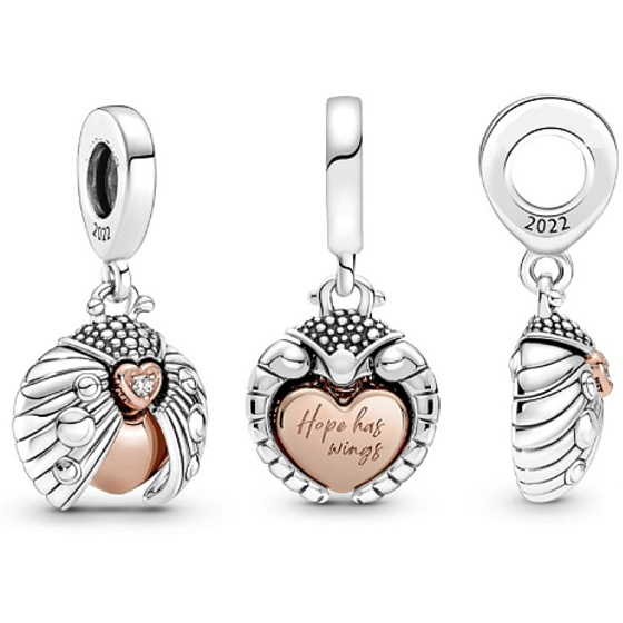 Charms Sterling Silber 925 Marienkäfer und Herz, Tierarmband Anhänger