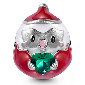 Sterling Silber 925 Santa und grünes Herz Perlenarmband Weihnachten