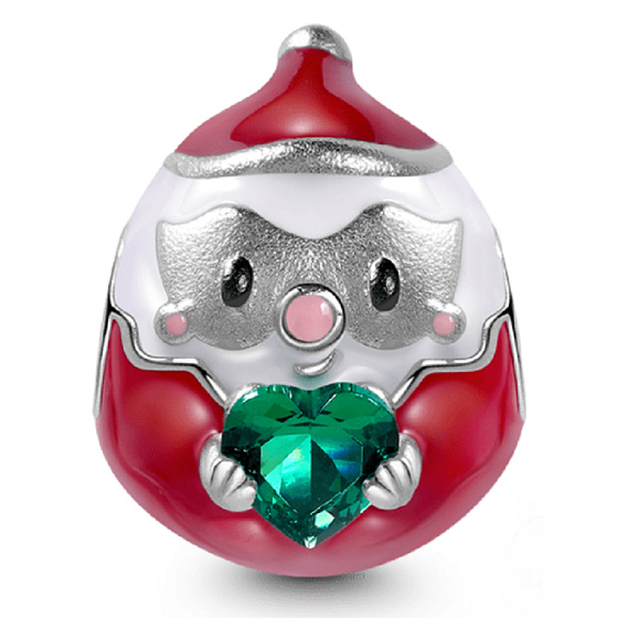 Sterling Silber 925 Santa und grünes Herz Perlenarmband Weihnachten
