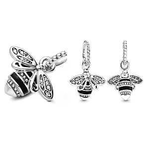 Charms Sterling Silber 925 Bienenkönigin schimmernder, tierischer Armband-Anhänger Charms Sterling Silber 925 Bienenkönigin schimmernder, tierischer Armband-Anhänger