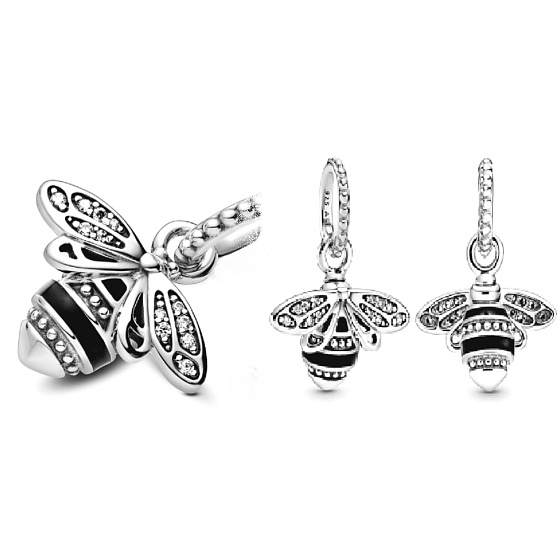 Charms Sterling Silber 925 Bienenkönigin schimmernder, tierischer Armband-Anhänger