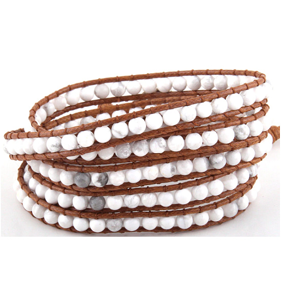 Magnesit Armband Natursteinumwicklung 5 Stränge handgestrickte Perle 4 mm / ca. 90 cm + 10 cm, Reinigung Stein