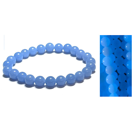 Jade Luminois Light Phosphoreszierend, blaues Leuchten im Dunkeln, Armband elastisch Naturstein, Perle 8 mm / 16 - 17 cm