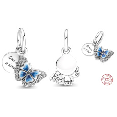 Sterling Silber 925 Blauer Schmetterling und Zitat - ein einzigartiger, 2in1 Natur Armband Anhänger