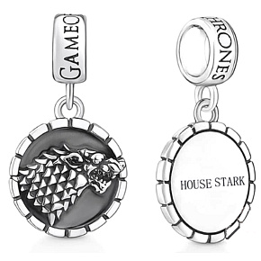 Charme Sterling Silber 925 Game of Thrones Stark Wappen grauen Oger auf weißem Feld, Anhänger für Armband, Film