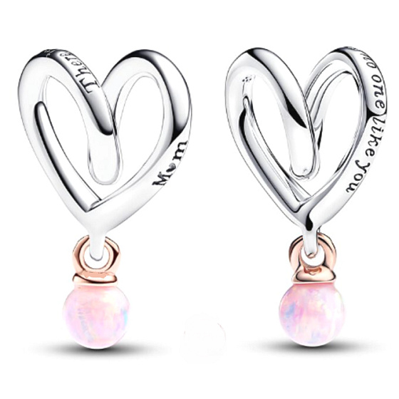 Charm Sterlingsilber 925 Zweifarbiges eingewickeltes Herz für Mama, Anhänger für Familienarmband