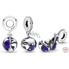 Charm Sterlingsilber 925 Planet Erde - blauer Planet 2-in-1 zum Öffnen, innen Herz, Anhänger für Reise-Armband Charm Sterlingsilber 925 Planet Erde - blauer Planet 2-in-1 zum Öffnen, innen Herz, Anhänger für Reise-Armband