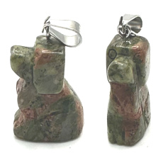 Unakit Hund Anhänger Naturstein, handgeschliffene Figur 1,8 x 2,5 x 8 mm, Stein des persönlichen Wachstums und der Vision
