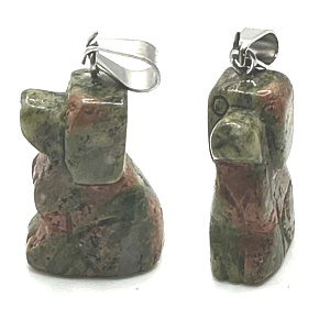 Unakit Hund Anhänger Naturstein, handgeschliffene Figur 1,8 x 2,5 x 8 mm, Stein des persönlichen Wachstums und der Vision