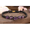 Amethyst Roharmband Naturstein, handgestrickt, größenverstellbar, Stein der Könige und Bischöfe