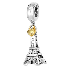 Sterling Silber 925 Eiffelturm + Herz Liebe für Paris, 2in1 Reise-Armband-Anhänger