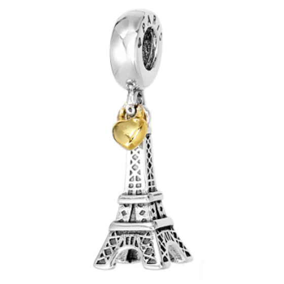Sterling Silber 925 Eiffelturm + Herz Liebe für Paris, 2in1 Reise-Armband-Anhänger