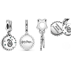 Sterling Silber 925 Harry Potter - Slytherin + Zirkonia, 2in1-Armbandanhänger