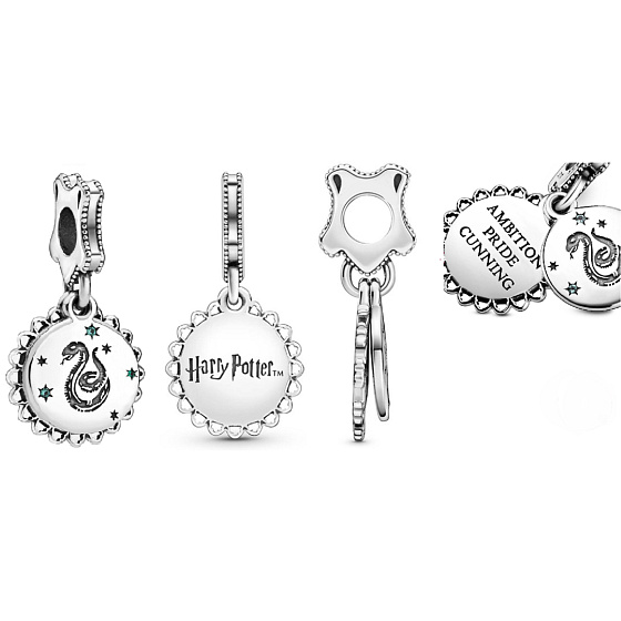 Sterling Silber 925 Harry Potter - Slytherin + Zirkonia, 2in1-Armbandanhänger